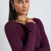 Stories be Told Action Burgundy Boatneck Rib LS Knit Top