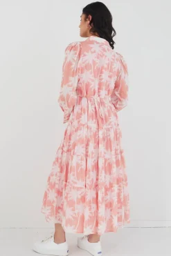 By Rosa. Adair Blush Palms Tiered Shirt Style Maxi Dress