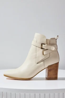 Nude Adelaide Cream Buckle Ankle Mid Heel Boot
