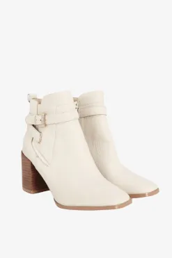 Nude Adelaide Cream Buckle Ankle Mid Heel Boot