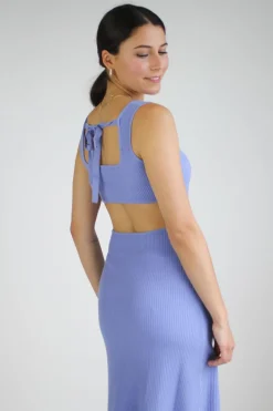 Among the Brave Adore Blue Rib Knit Scoop Neck Cut Out Tank Dress
