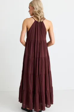 By Rosa. Affair Rosewood Strappy Tiered Maxi Dress