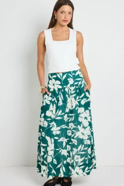 Ivy + Jack Affinity Forest Floral Shirred Back Tiered Maxi Skirt