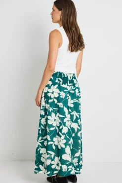 Ivy + Jack Affinity Forest Floral Shirred Back Tiered Maxi Skirt