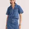 Staple The Label Alden Mid Blue Denim Crop SS Shirt