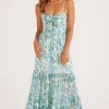 Mink Pink Alessia Blue Floral Strappy Maxi Dress