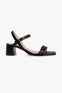Nude Alisia Black Square Toe Ankle Strap Mid Heel
