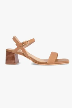 Nude Alisia Tan Square Toe Ankle Strap Mid Heel
