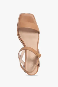 Nude Alisia Tan Square Toe Ankle Strap Mid Heel