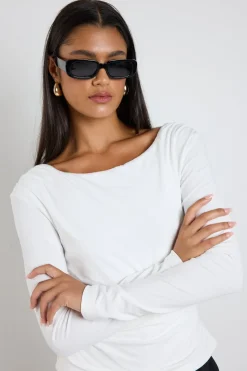 Ivy + Jack Alley Ivory Rib Asymmetric Neck Top