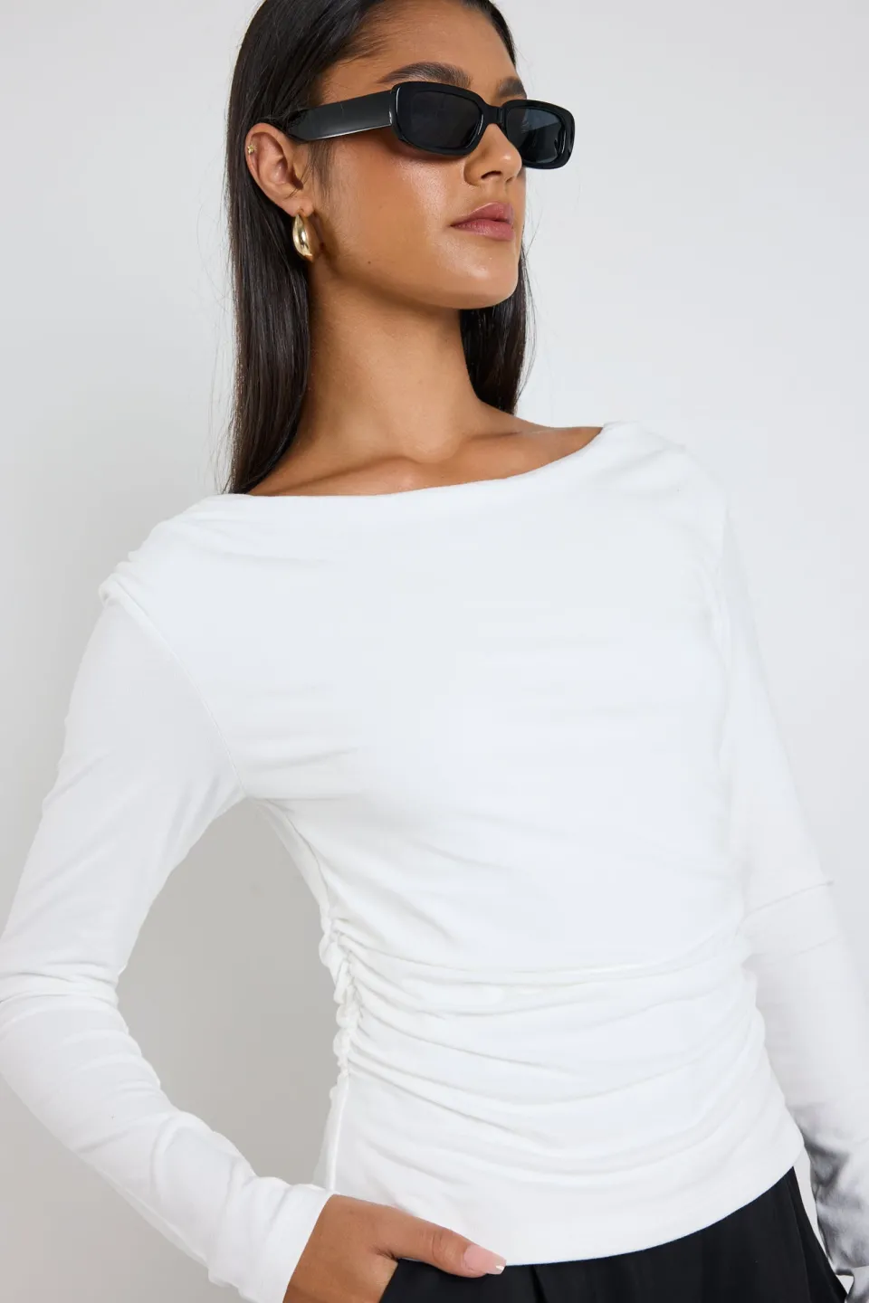 Ivy + Jack Alley Ivory Rib Asymmetric Neck Top