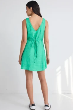 Among the Brave Allora Meadow Green Linen Sleeveless Button Front Mini Dress