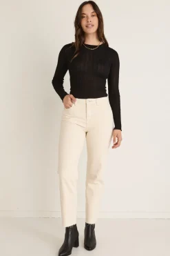 Among the Brave Amelia Ecru Mid Rise Slim Boyfriend Jean