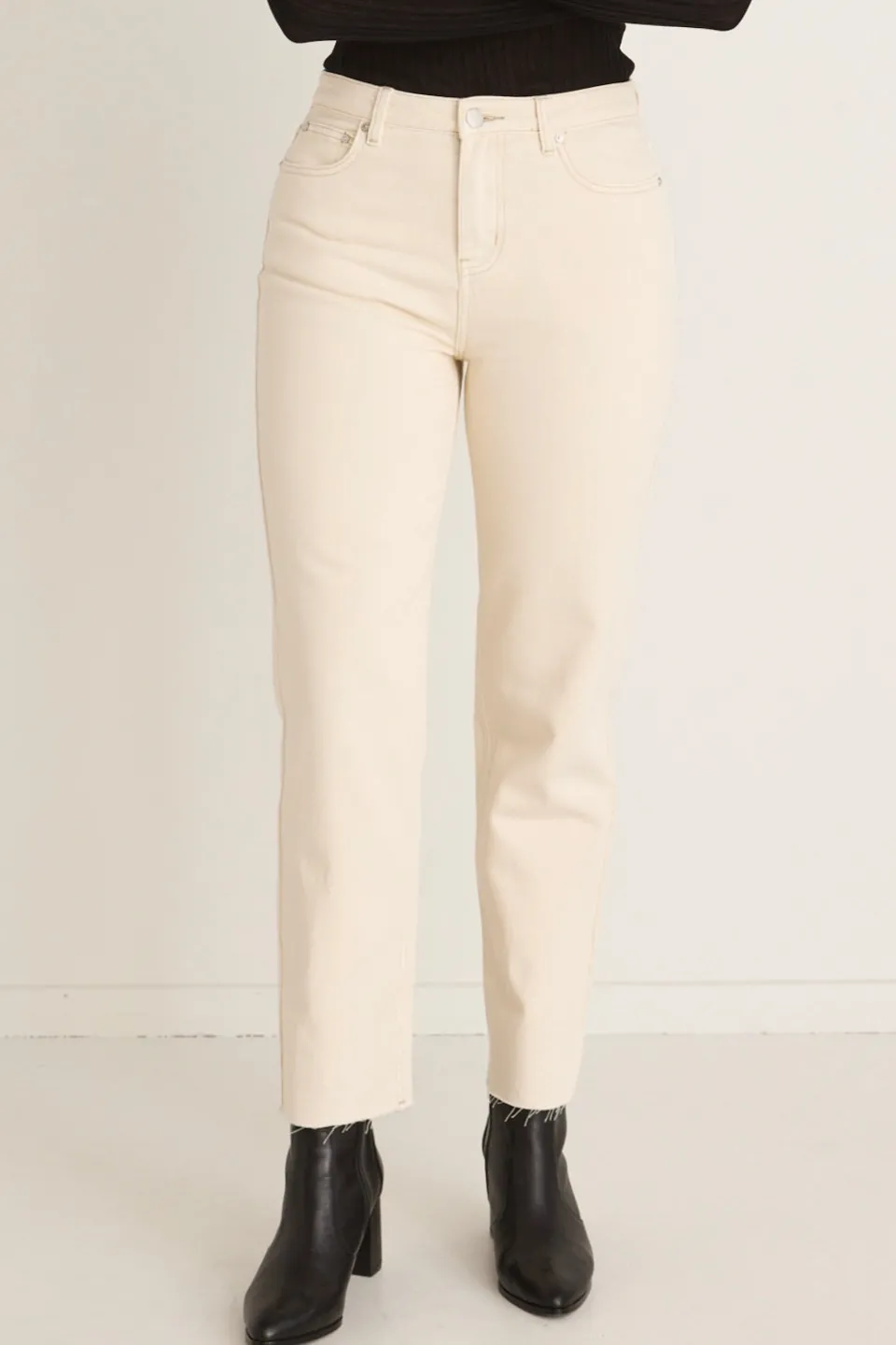 Among the Brave Amelia Ecru Mid Rise Slim Boyfriend Jean