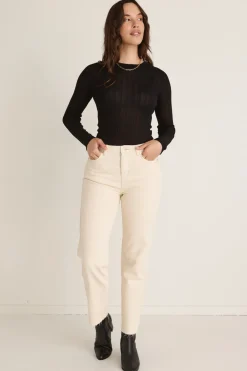 Among the Brave Amelia Ecru Mid Rise Slim Boyfriend Jean