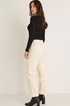 Among the Brave Amelia Ecru Mid Rise Slim Boyfriend Jean