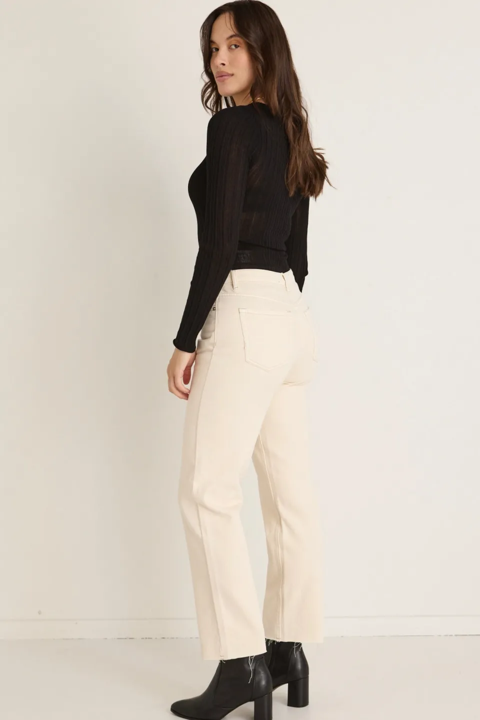 Among the Brave Amelia Ecru Mid Rise Slim Boyfriend Jean