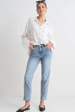 Among the Brave Amelia Mid Blue Mid Rise Slim Leg Jean