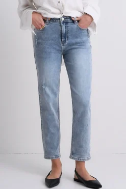 Among the Brave Amelia Mid Blue Mid Rise Slim Leg Jean