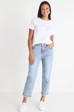 Among the Brave Amelia Mid Blue Mid Rise Slim Leg Jean