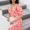 Among the Brave Amora Pink Floral Shadows SS Bias Midi Dress