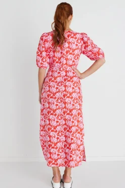 Among the Brave Amora Pink Floral Shadows SS Bias Midi Dress