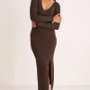 Among the Brave Another Dark Khaki Wrap Rib Knit Maxi Dress
