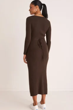 Among the Brave Another Dark Khaki Wrap Rib Knit Maxi Dress