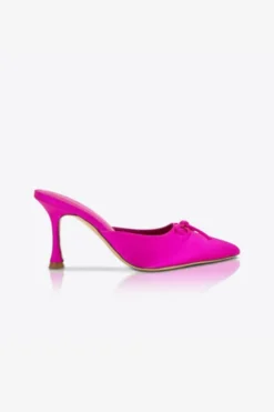 Solsana Antoinette Pink Satin Pointed Bow Mule Heel