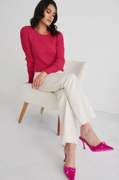 Solsana Antoinette Pink Satin Pointed Bow Mule Heel