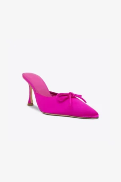 Solsana Antoinette Pink Satin Pointed Bow Mule Heel