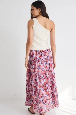 Ivy + Jack Aquarius Lilac Meadows Tiered Split Front Maxi Skirt
