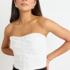Stories be Told Ascend White Linen Strapless Rouched Top