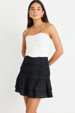 Stories be Told Ascend White Linen Strapless Rouched Top