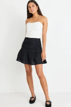 Stories be Told Ascend White Linen Strapless Rouched Top