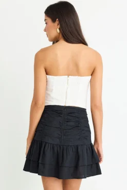 Stories be Told Ascend White Linen Strapless Rouched Top