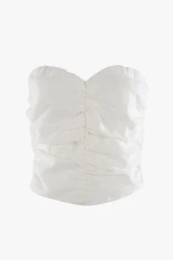 Stories be Told Ascend White Linen Strapless Rouched Top
