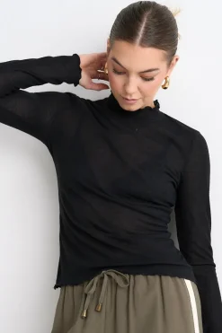 Among the Brave Asher Black LS Lettuce Edge Knit Top