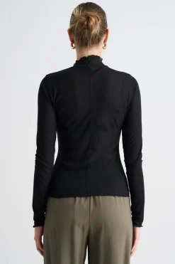 Among the Brave Asher Black LS Lettuce Edge Knit Top