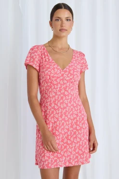 Stories be Told Aspen Coral Twiggly Slim Fit Mini Dress