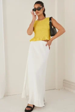 Among the Brave Assertive Sunshine Yellow Shirred Poplin Sleeveless Shell Top