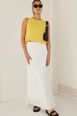 Among the Brave Assertive Sunshine Yellow Shirred Poplin Sleeveless Shell Top