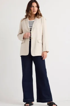 RE:UNION Label Aster Natural Linen Single Breasted Longline Blazer