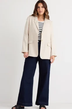 RE:UNION Label Aster Natural Linen Single Breasted Longline Blazer
