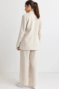 RE:UNION Label Aster Natural Linen Single Breasted Longline Blazer