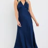 Stories be Told Aston Ink Jacquard Satin Bias Flared Maxi Dress