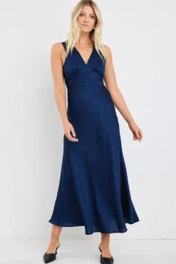 Stories be Told Aston Ink Jacquard Satin Bias Flared Maxi Dress