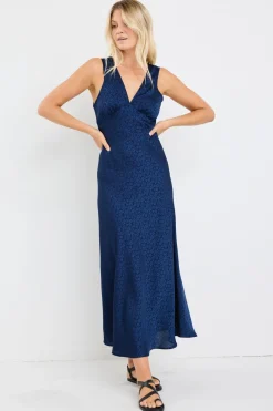 Stories be Told Aston Ink Jacquard Satin Bias Flared Maxi Dress