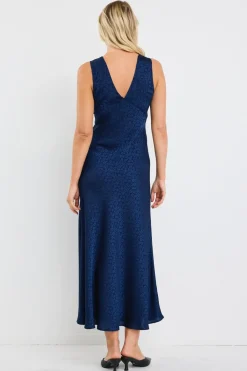 Stories be Told Aston Ink Jacquard Satin Bias Flared Maxi Dress