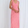Stories be Told Astro Coral Twiggly Sleeveless Slim Fit Midi Dress